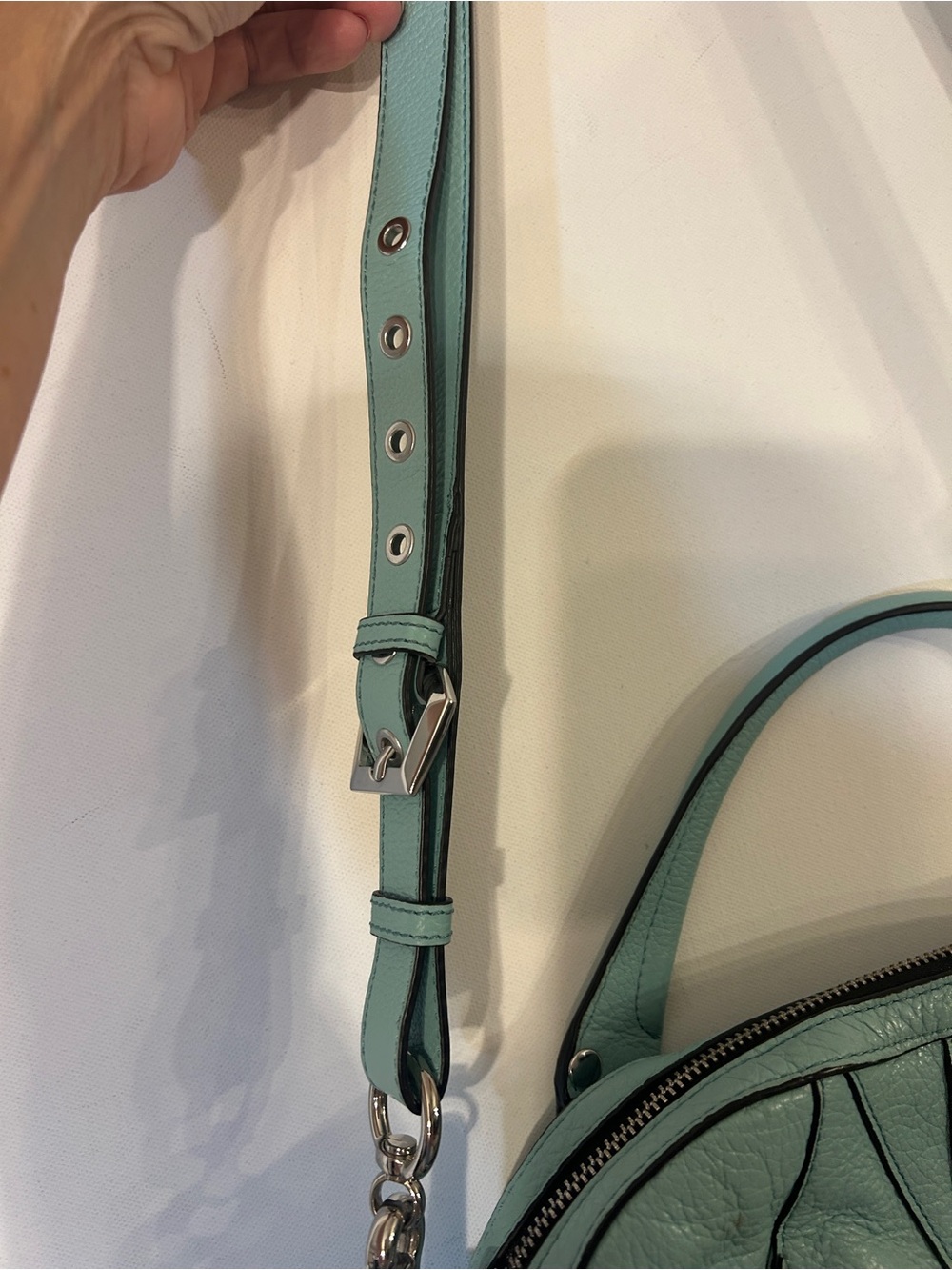 Oryany Trina Blue Turquoise Italian Leather Satchel Crossbody Bag - Picture 8 of 8